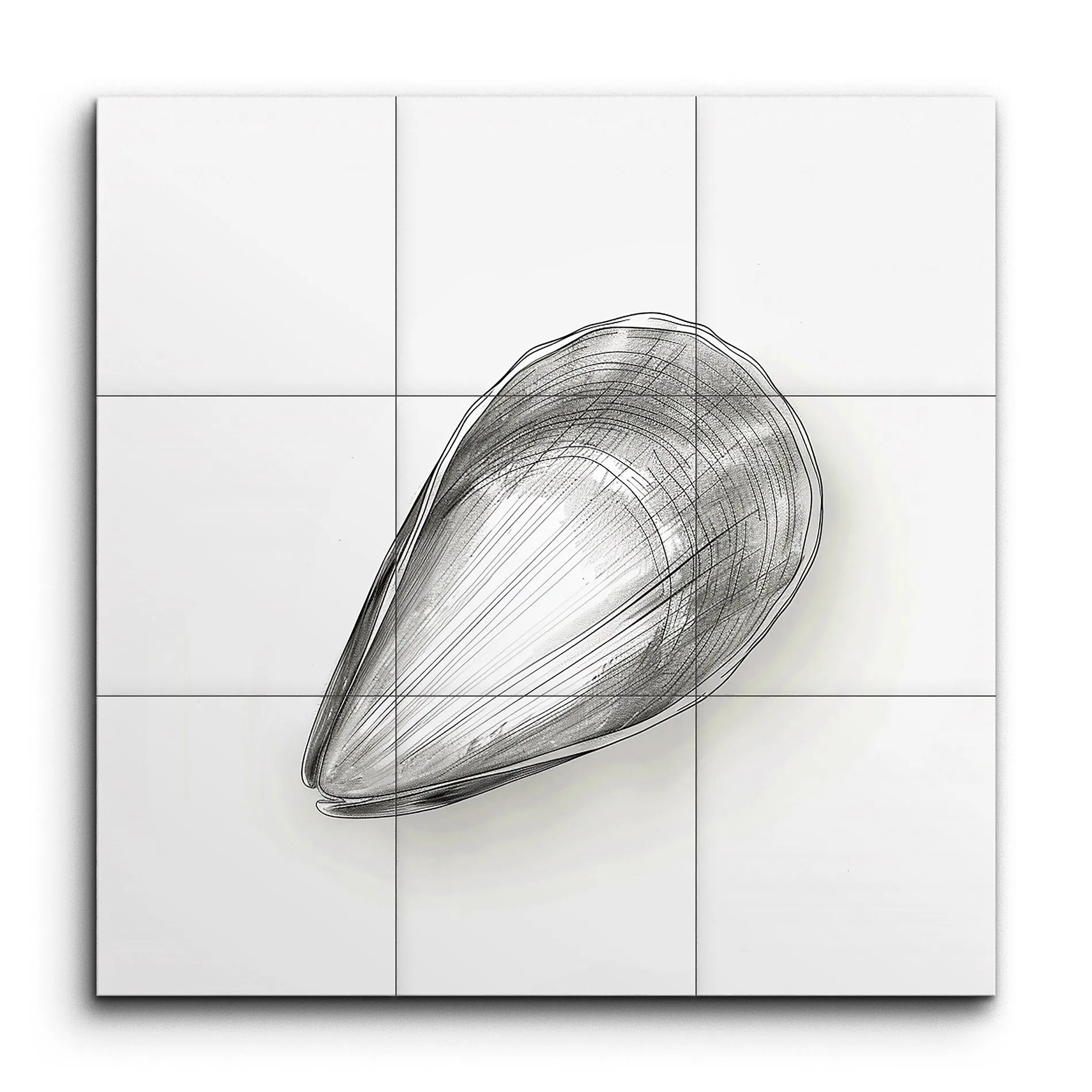 Serene Ocean Monochrome Mussel Shell Art