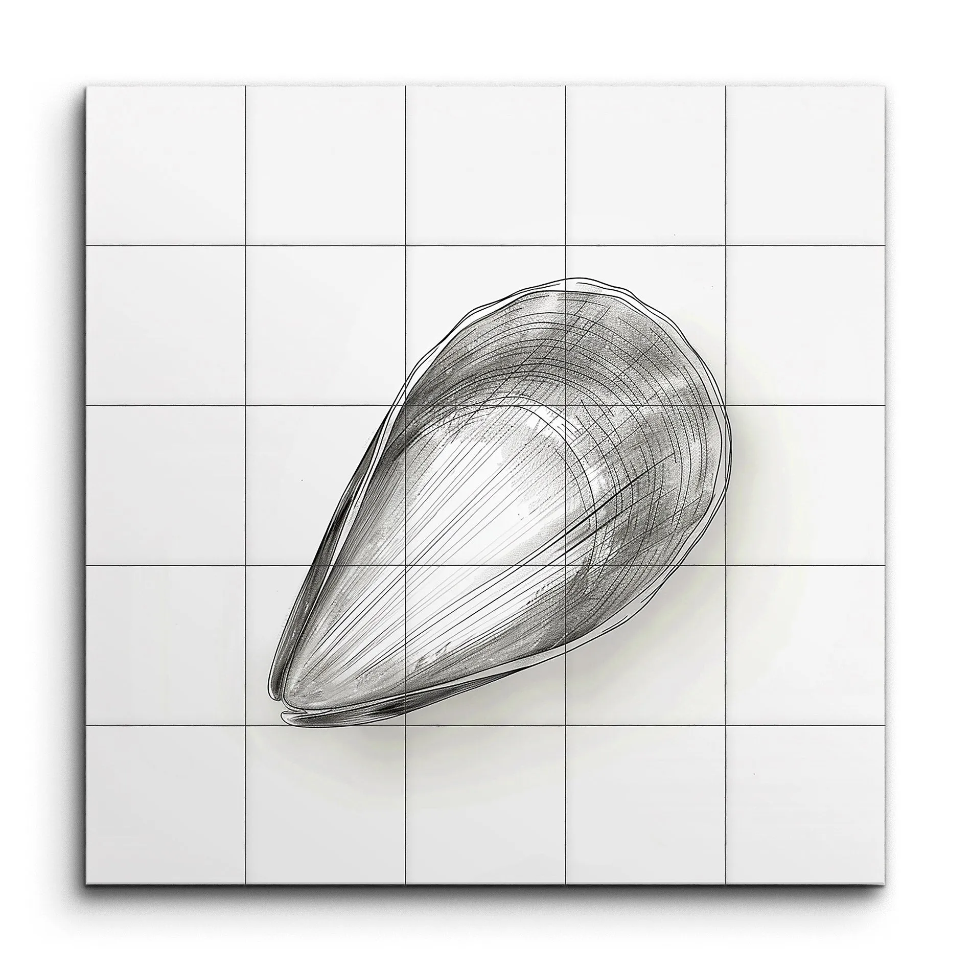 Serene Ocean Monochrome Mussel Shell Art