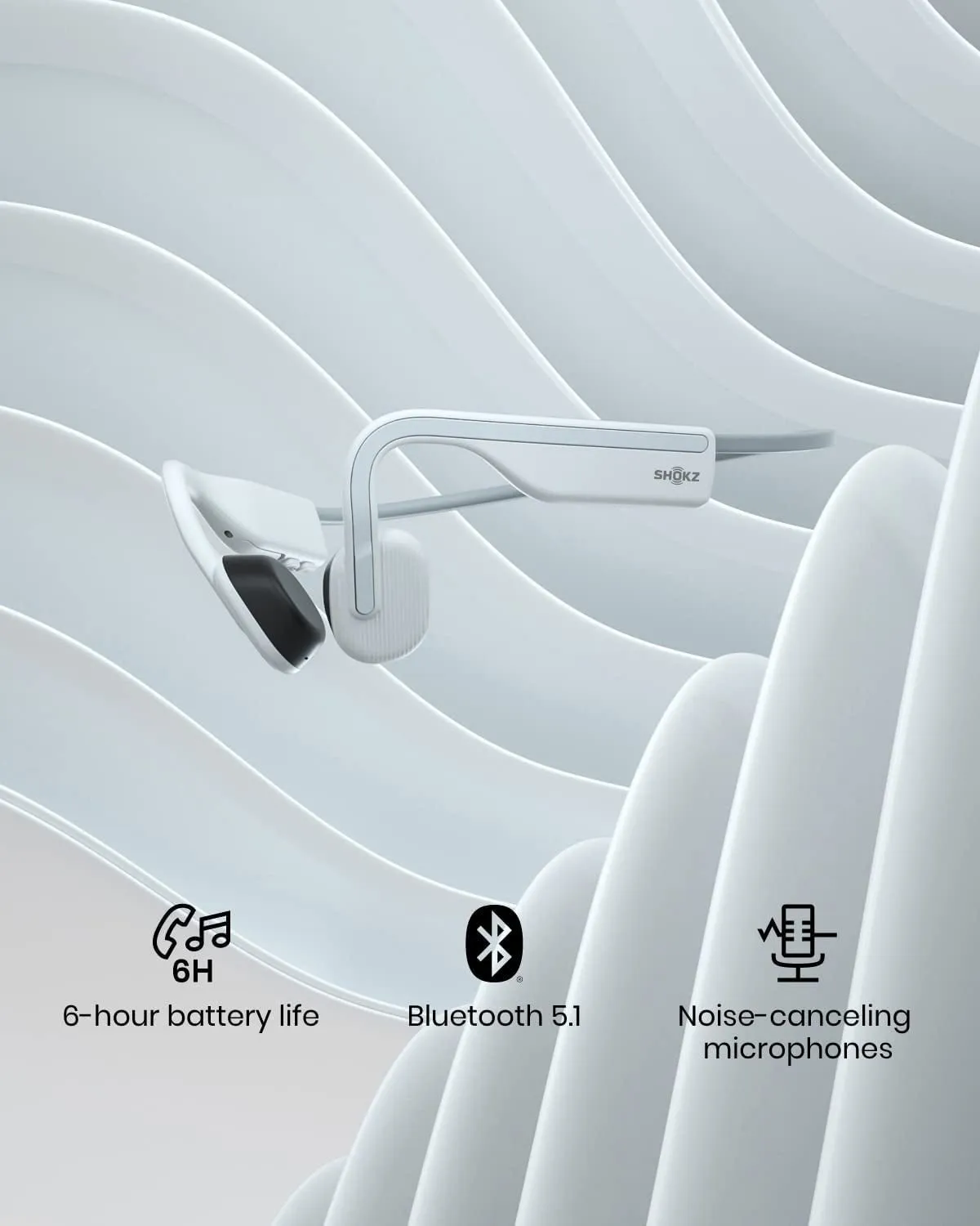 Shokz Openmove Bluetooth Wireless Headphones with Mic, Bone Conduction Wireless Headset with 6H Playtime, IP55 Waterproof Sports Headphones for Running, Workout, Yoga (Alpine White)