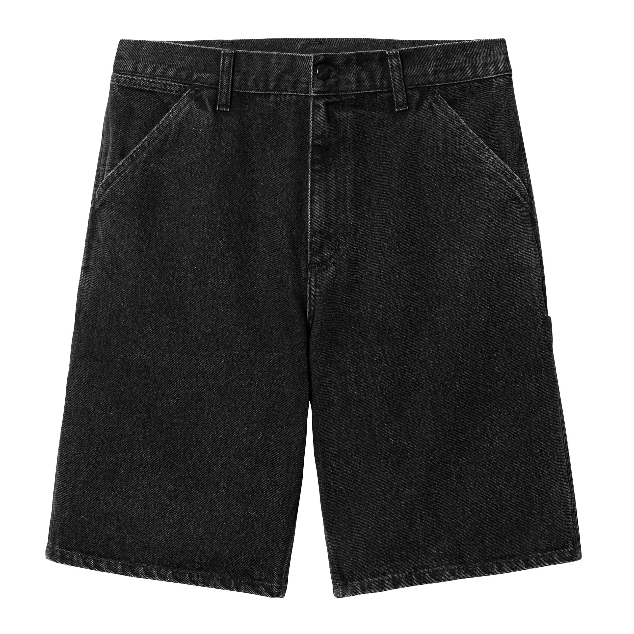 Single Knee Denim Shorts Black Stone Washed