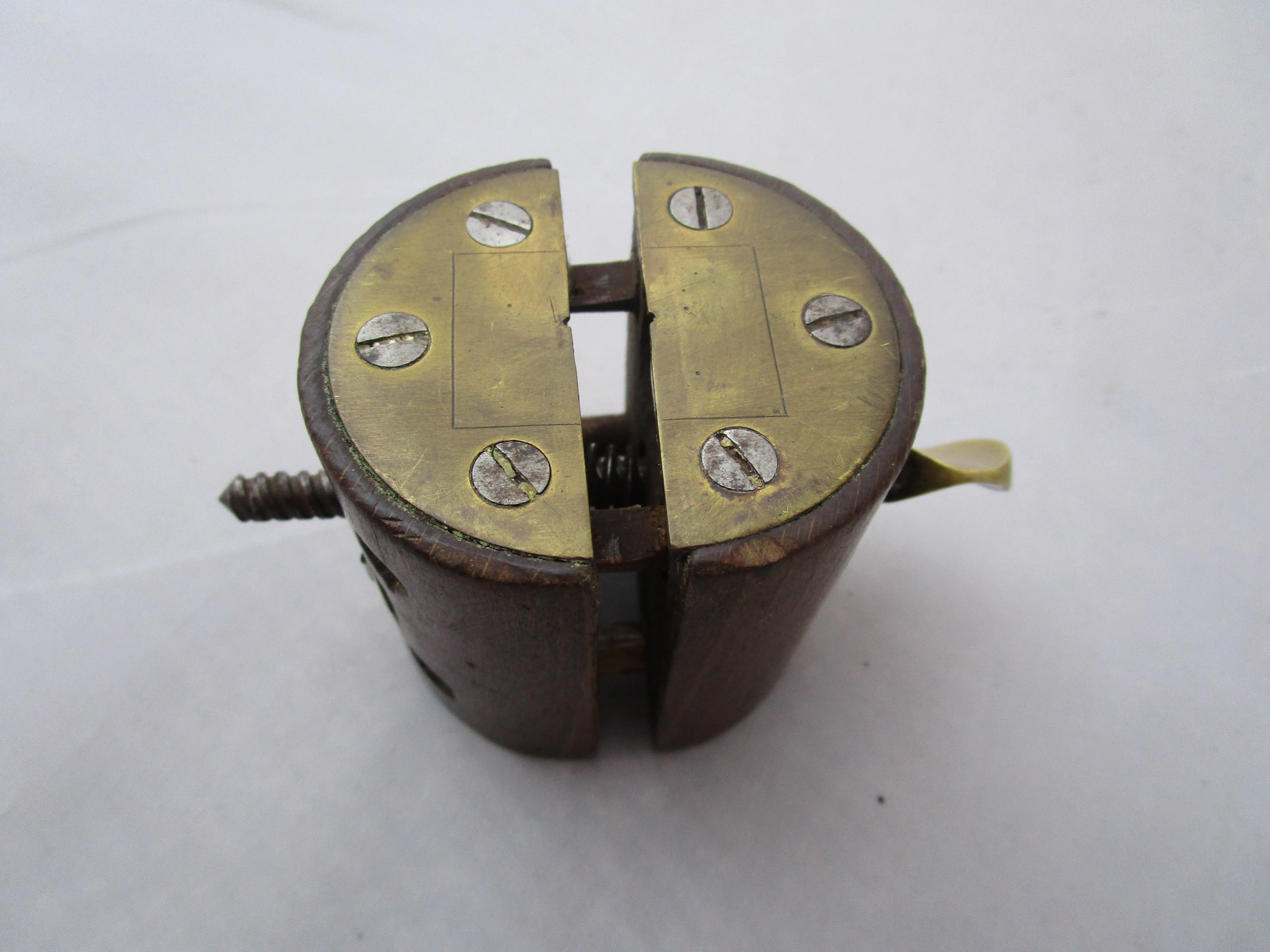Small Brass Bound Hardwood Vice Antique Victorian c1890