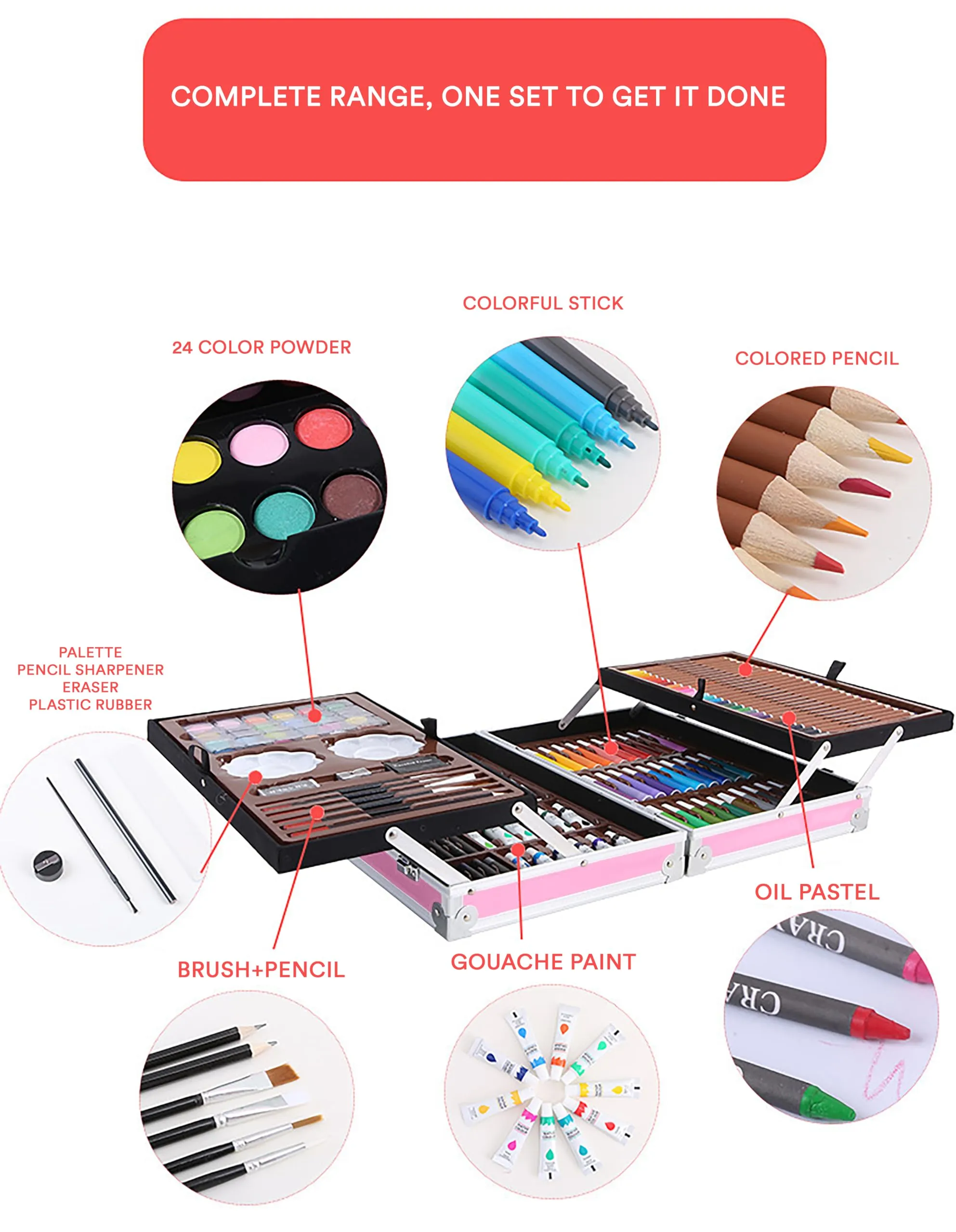 SYGA 145 Pencils and Painting Color set for Beginners & Pro Artists Drawing Art, Sketching and Colouring, Pink
