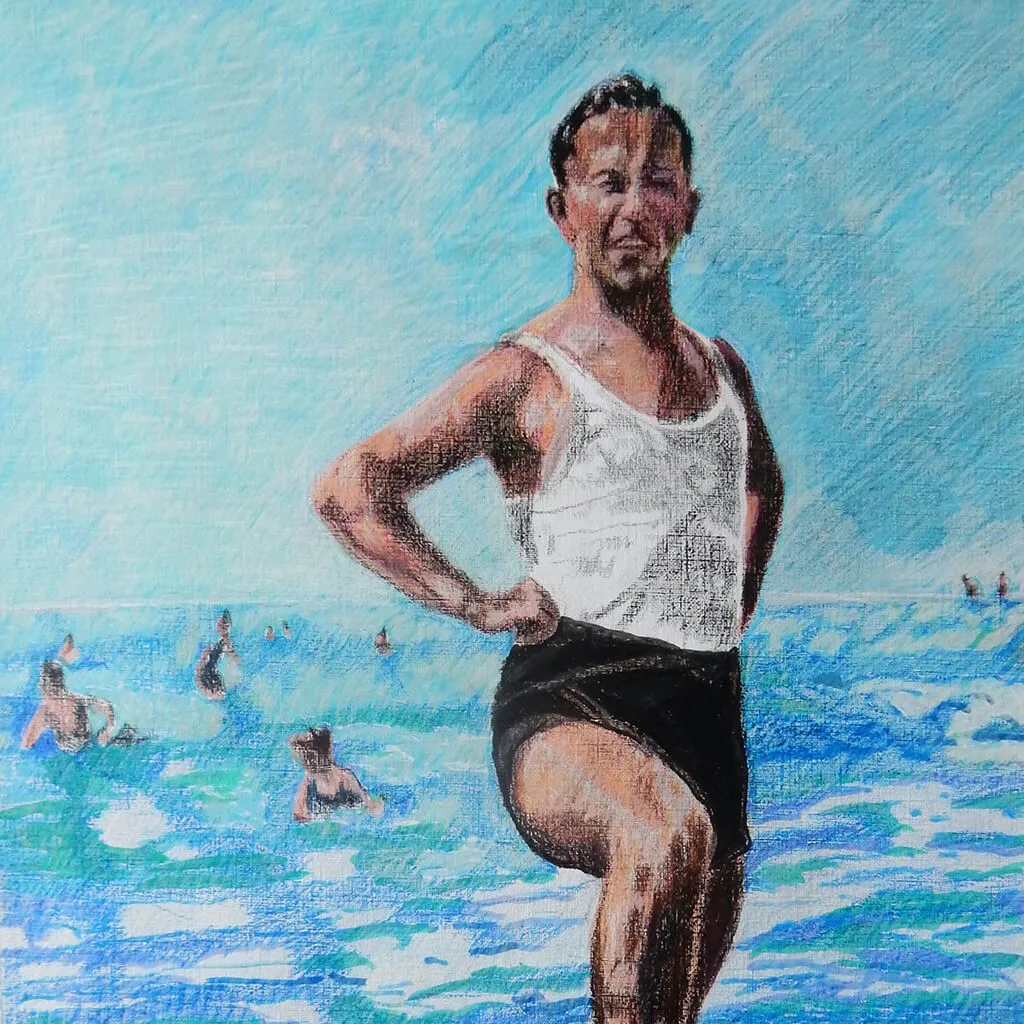 The Champion bather portrait drawing by Stella Tooth