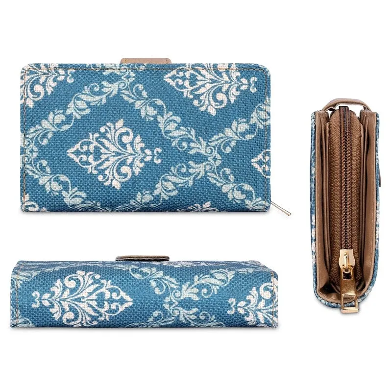 THE CLOWNFISH Fab Series Printed Handicraft Fabric & Vegan Leather Ladies Wallet Clutch Purse for Women Girls with Multiple Compartments (Multicolour-Rainbow)