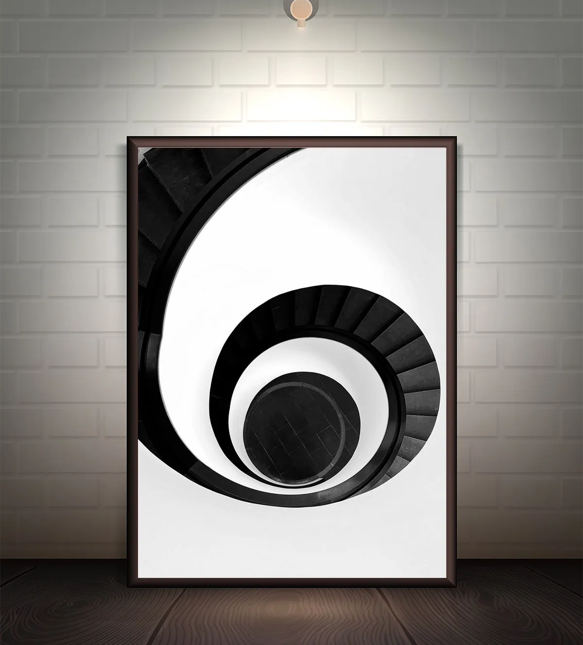 The Infinite Spiral: Modern Black and White Staircase Art
