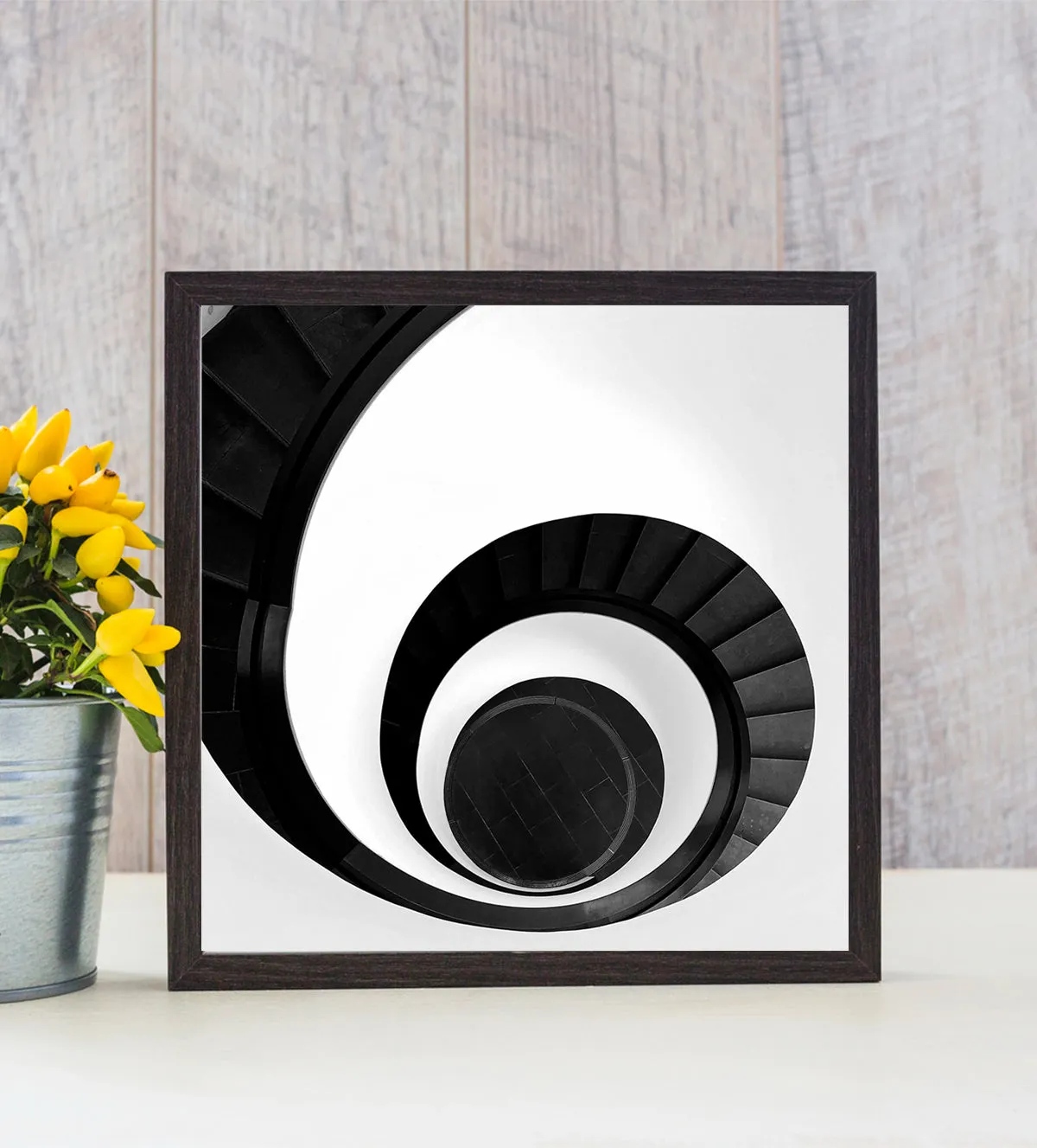 The Infinite Spiral: Modern Black and White Staircase Art