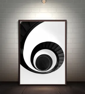 The Infinite Spiral: Modern Black and White Staircase Art