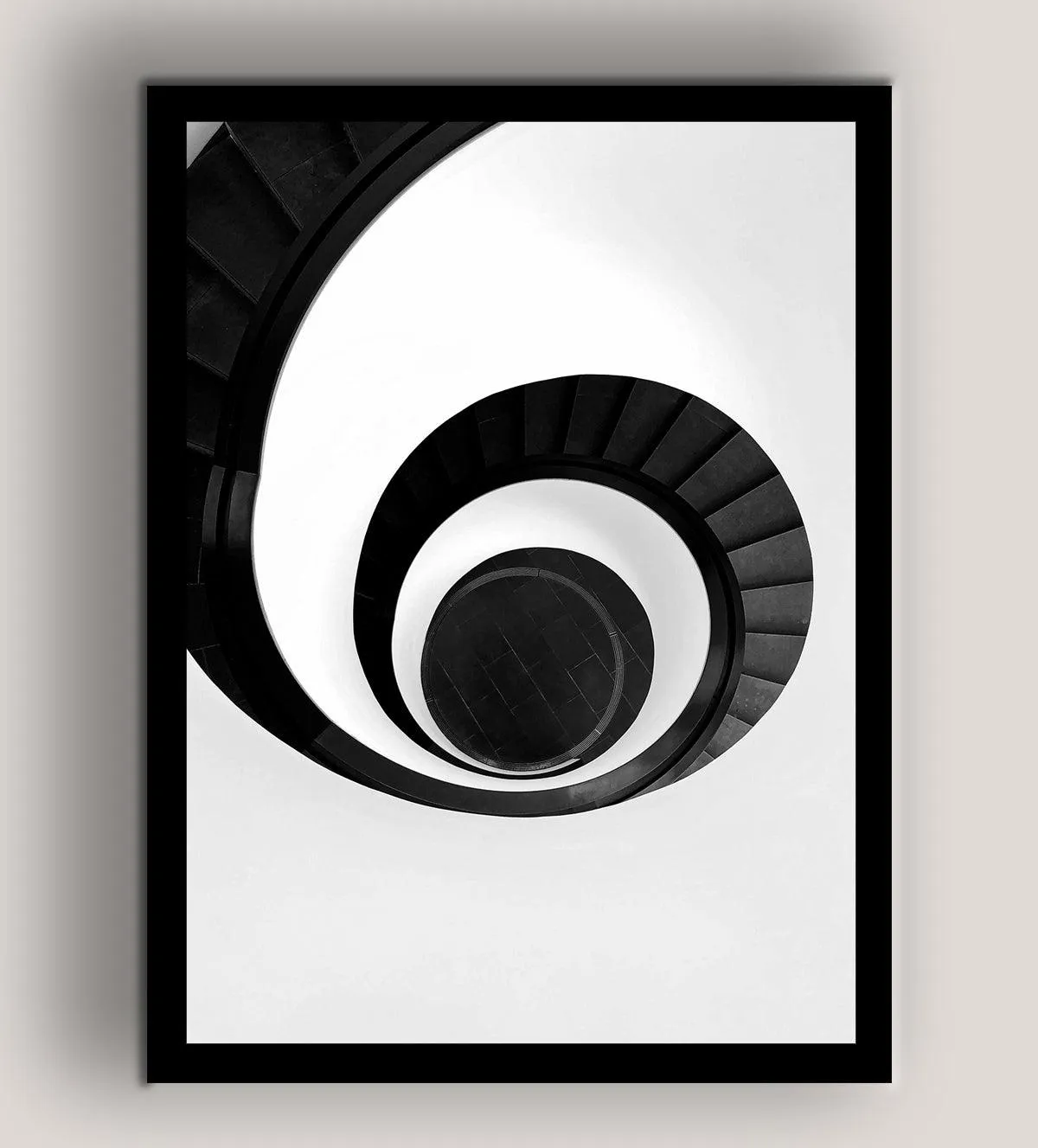 The Infinite Spiral: Modern Black and White Staircase Art