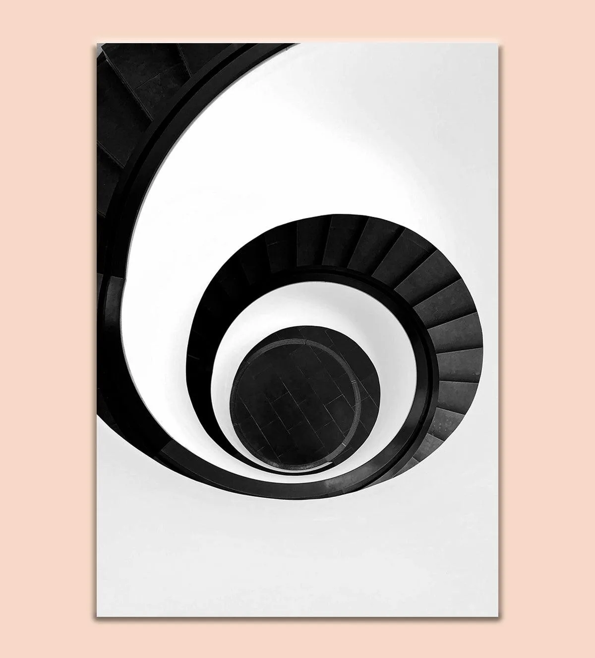 The Infinite Spiral: Modern Black and White Staircase Art