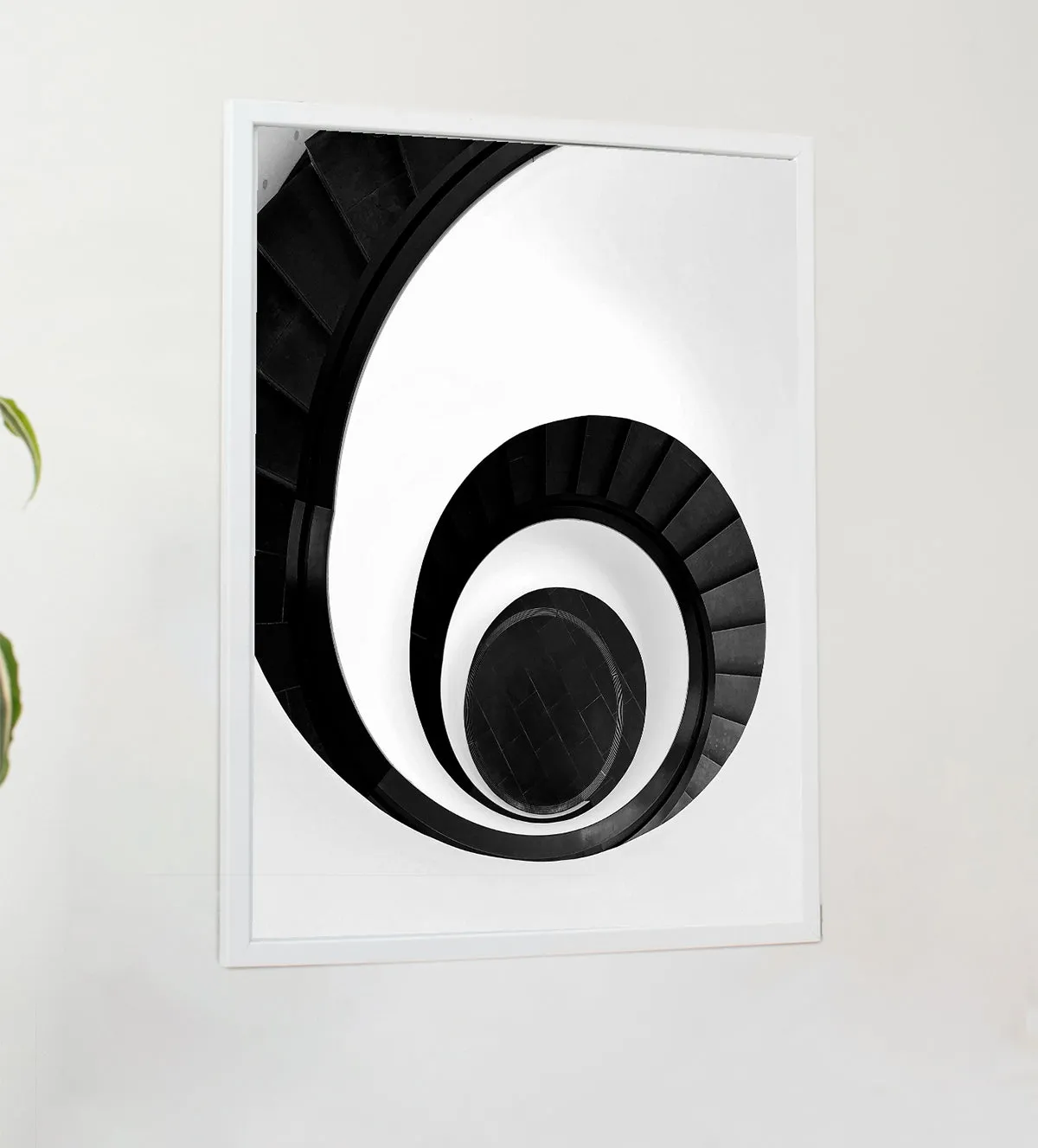 The Infinite Spiral: Modern Black and White Staircase Art