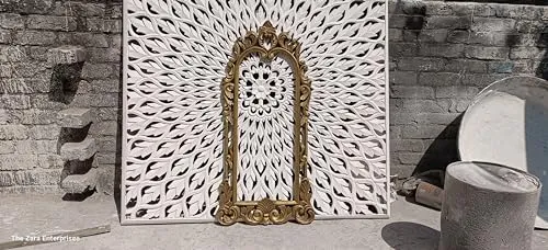 THE SARA ENTERPRISES Hand Crafted Round Distressed Finished Vanity Wall Mirror for Living Room, (18x36 Inches), Frame (Color Gold) No Glass Only Frame