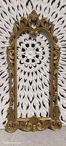 THE SARA ENTERPRISES Hand Crafted Round Distressed Finished Vanity Wall Mirror for Living Room, (18x36 Inches), Frame (Color Gold) No Glass Only Frame
