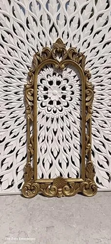 THE SARA ENTERPRISES Hand Crafted Round Distressed Finished Vanity Wall Mirror for Living Room, (18x36 Inches), Frame (Color Gold) No Glass Only Frame