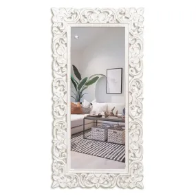 THE SARA ENTERPRISES Wood MDF Wall Mirror Frame Size (18x36) Colour (Antique White) Hand Carving Decorative Wall Mirror for Living Room Only Frame with Out Mirror