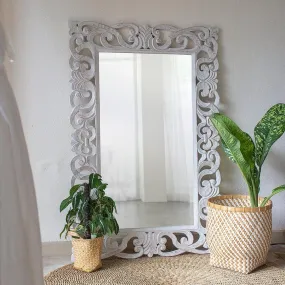 THE SARA ENTERPRISES Wooden Mirror Frame Size (36x48) Inch Colour (White Antique) Only Frame with Out Mirror Wood Art Big Size Mirror Frame Wall Decorative Wall Mirror for Living Room