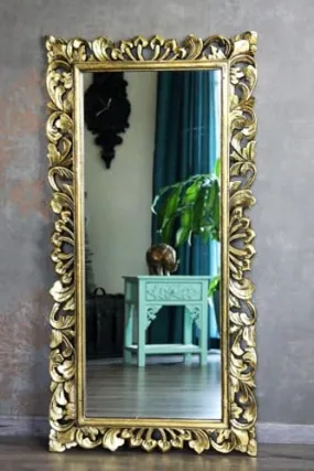 THE SARA ENTERPRISES Wooden Mirror Frame Size(24x48) Inch Colour (Antique Gold) Frame Material Wood Only Frame with Out Mirror Wall Mirror Crafted for Any Glamour Queen, This Floor Mirror is a