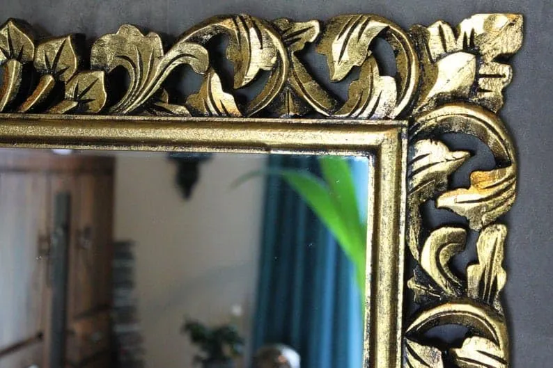 THE SARA ENTERPRISES Wooden Mirror Frame Size(24x48) Inch Colour (Antique Gold) Frame Material Wood Only Frame with Out Mirror Wall Mirror Crafted for Any Glamour Queen, This Floor Mirror is a