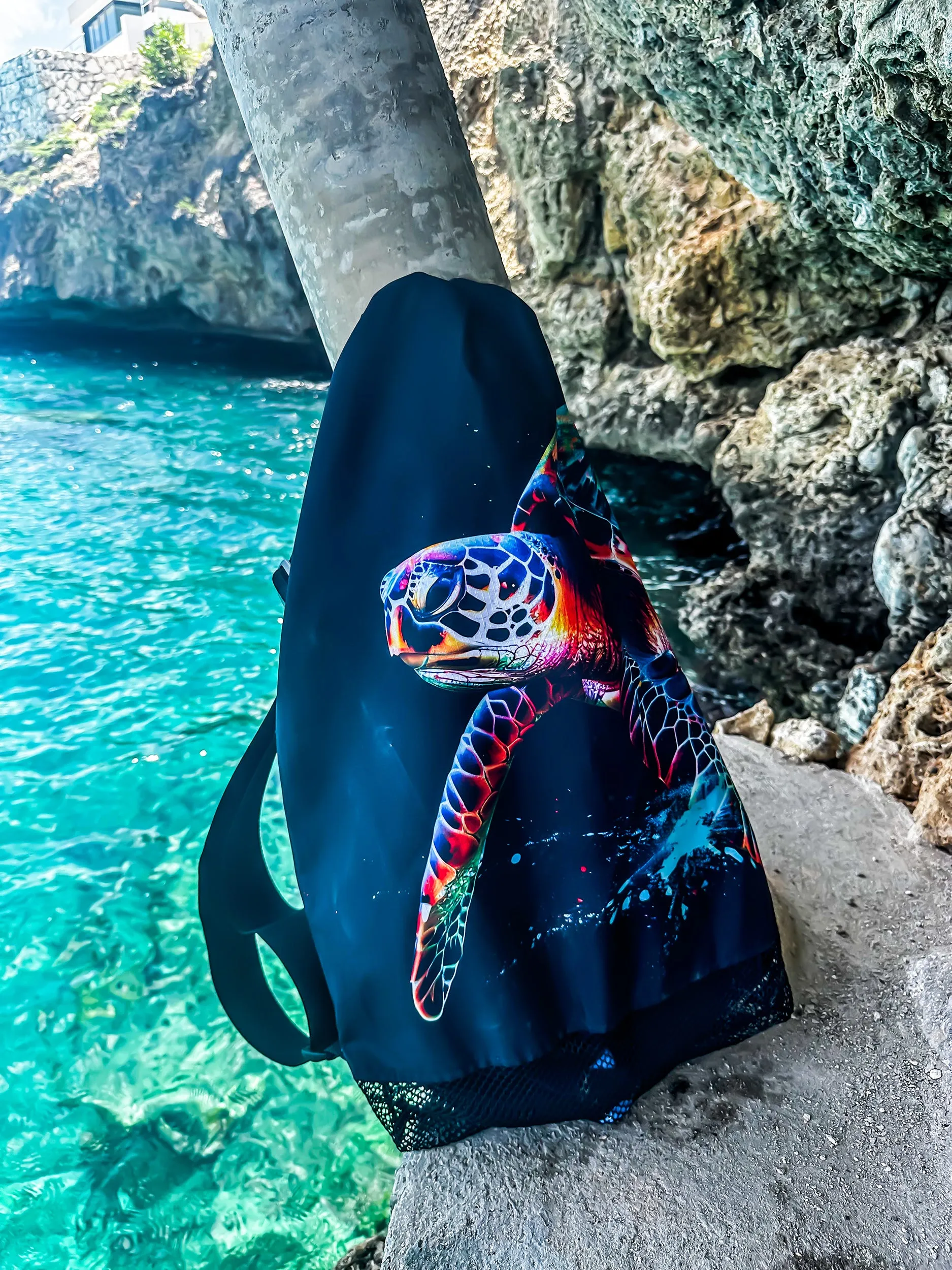 Walker Beach Mesh Net Travel Boat Bag for Snorkeling, Dive, and Swim Gear – USA Made, Tropical Aqua Van