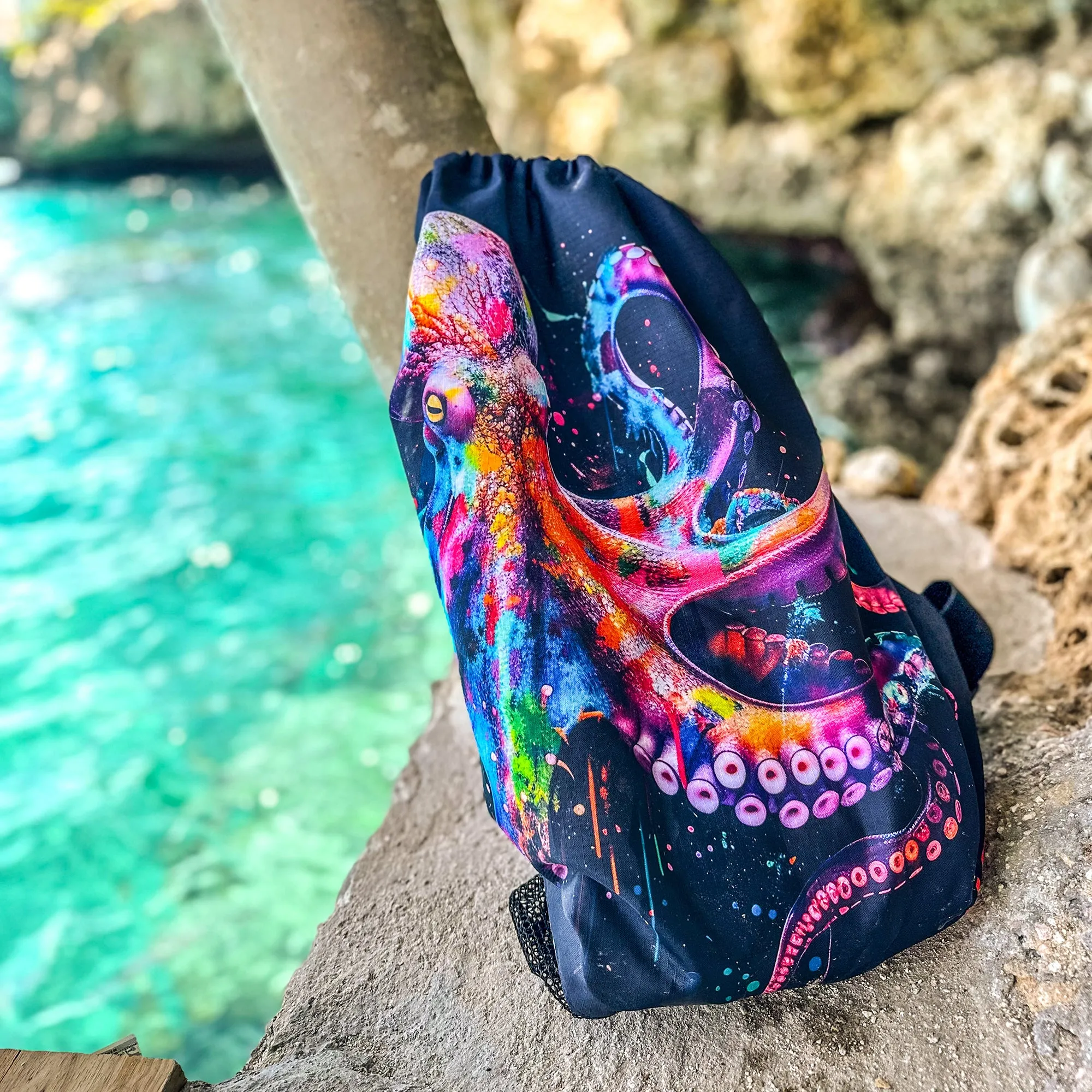 Walker Beach Mesh Net Travel Boat Bag for Snorkeling, Dive, and Swim Gear – USA Made, Tropical Aqua Van