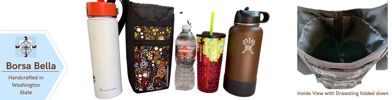 Water Bottle Crossbody Bag - Day Drinker - Metallic Dawn Fabric Pocket