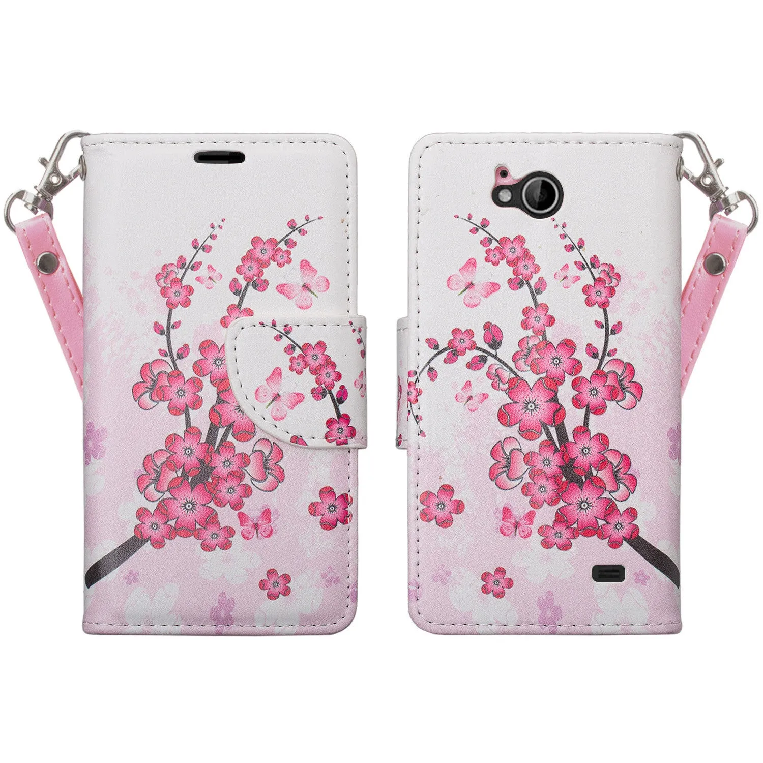ZTE Majesty Pro, Majesty Pro Plus, Tempo Cover, Pu Leather Magnetic Fold[Kickstand] Wallet Case with ID & Card Slots - Cherry Blossom